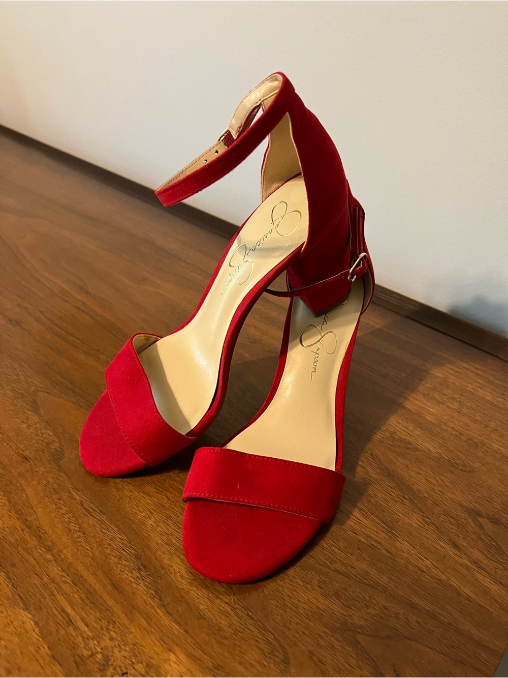 Jessica Simpson Red Suede Open-Toe Ankle Strap Heels
